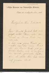 Nachlass Franz Steindachner, Brief von C. M. L. Popta an Franz Steindachner (14.09.1906), Inv.Nr. 403.05, Seite 1